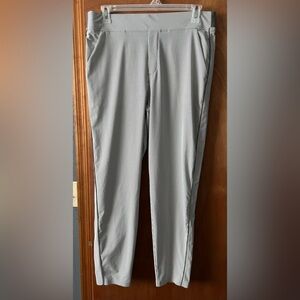Athleta Brooklyn Gray Striped Dress Pants with Tapered Fit